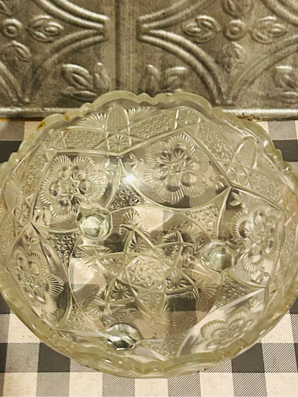 Clear Pressed Glass Decorative Bowl - Elegant Floral Design